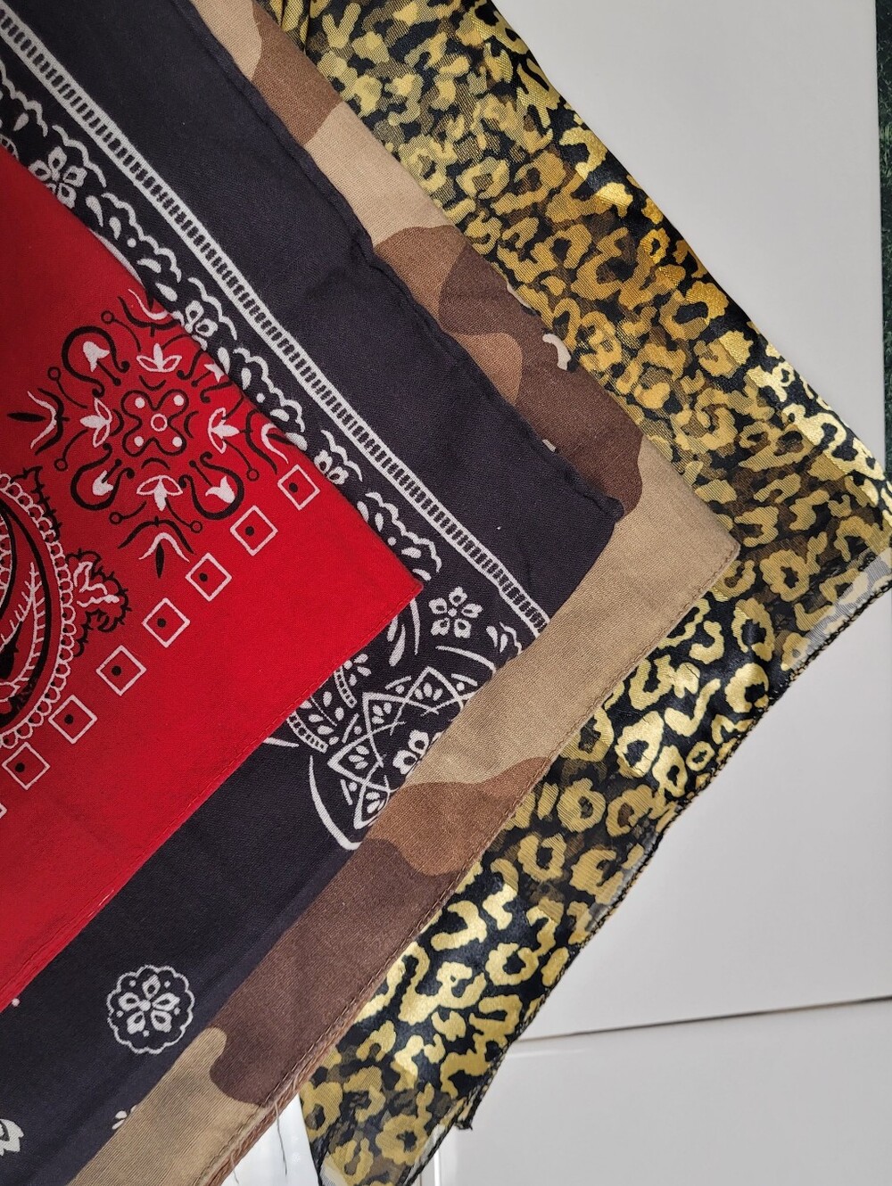 Mixed Pattern Bandana Bundle - Red, Black, Tan, Yellow Leopard